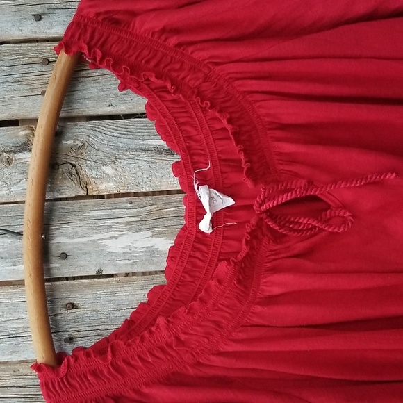 Hot Red Sauci Plus 2X Peasant Boho Smocked Waist Cuffs Blouse - Picture 5 of 7